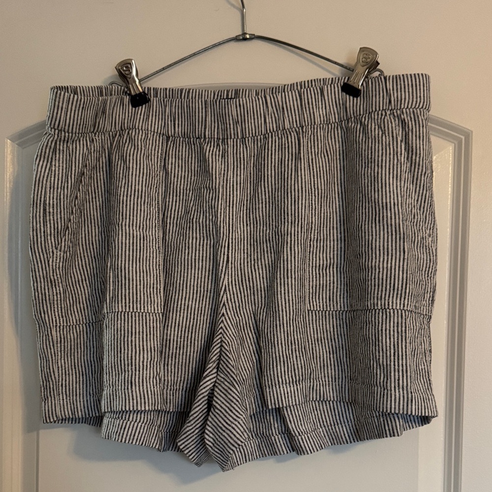 JCREW Striped Elastic-Waist/linen Women’s Shorts - Blue/White
